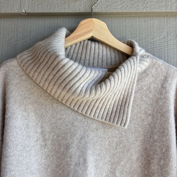 NWT Signature 100% Cashmere Sweater Beige Ribbed Collar Pullover Sz S - Picture 2 of 9
